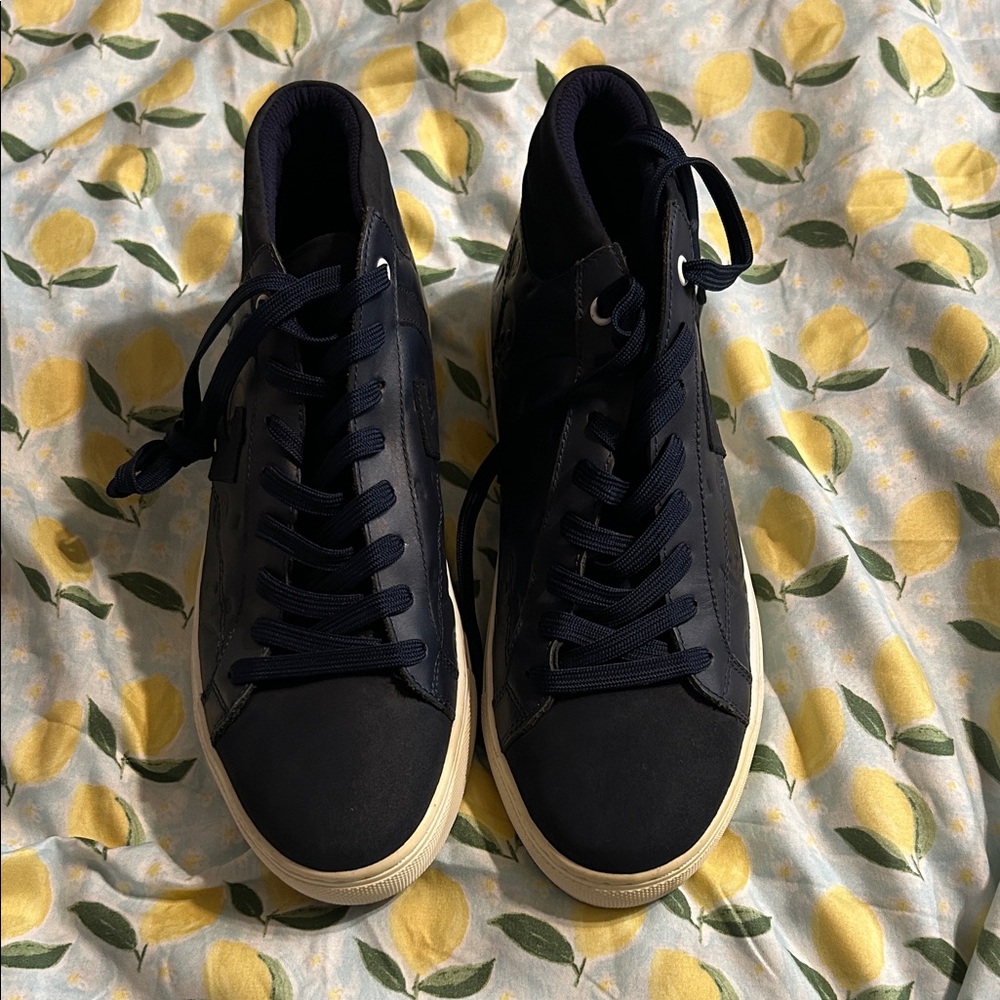 Navy High-Top Sneakers with Cream Soles